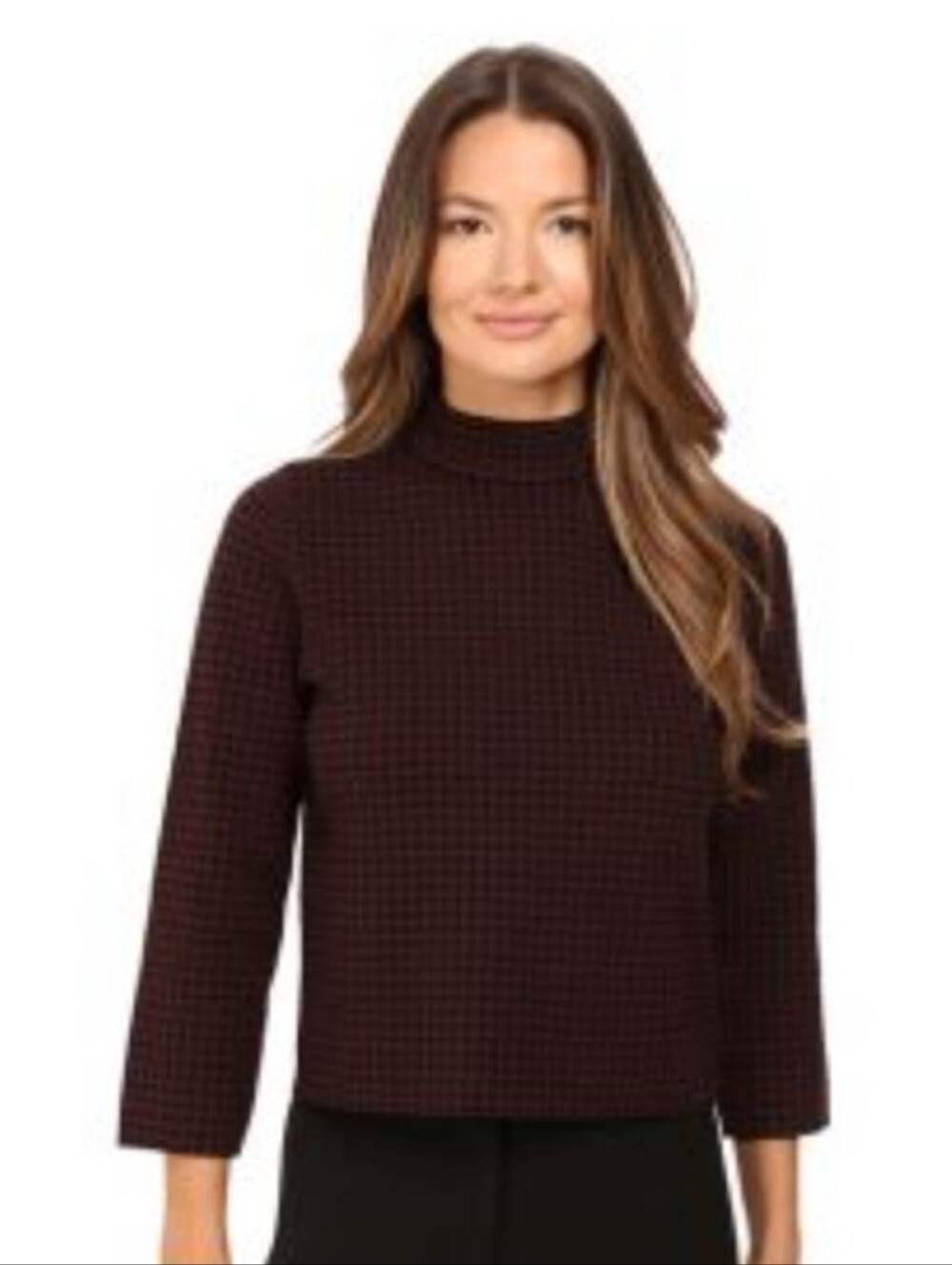 Theory wool burgundy and black Houndstooth mock neck sweater top